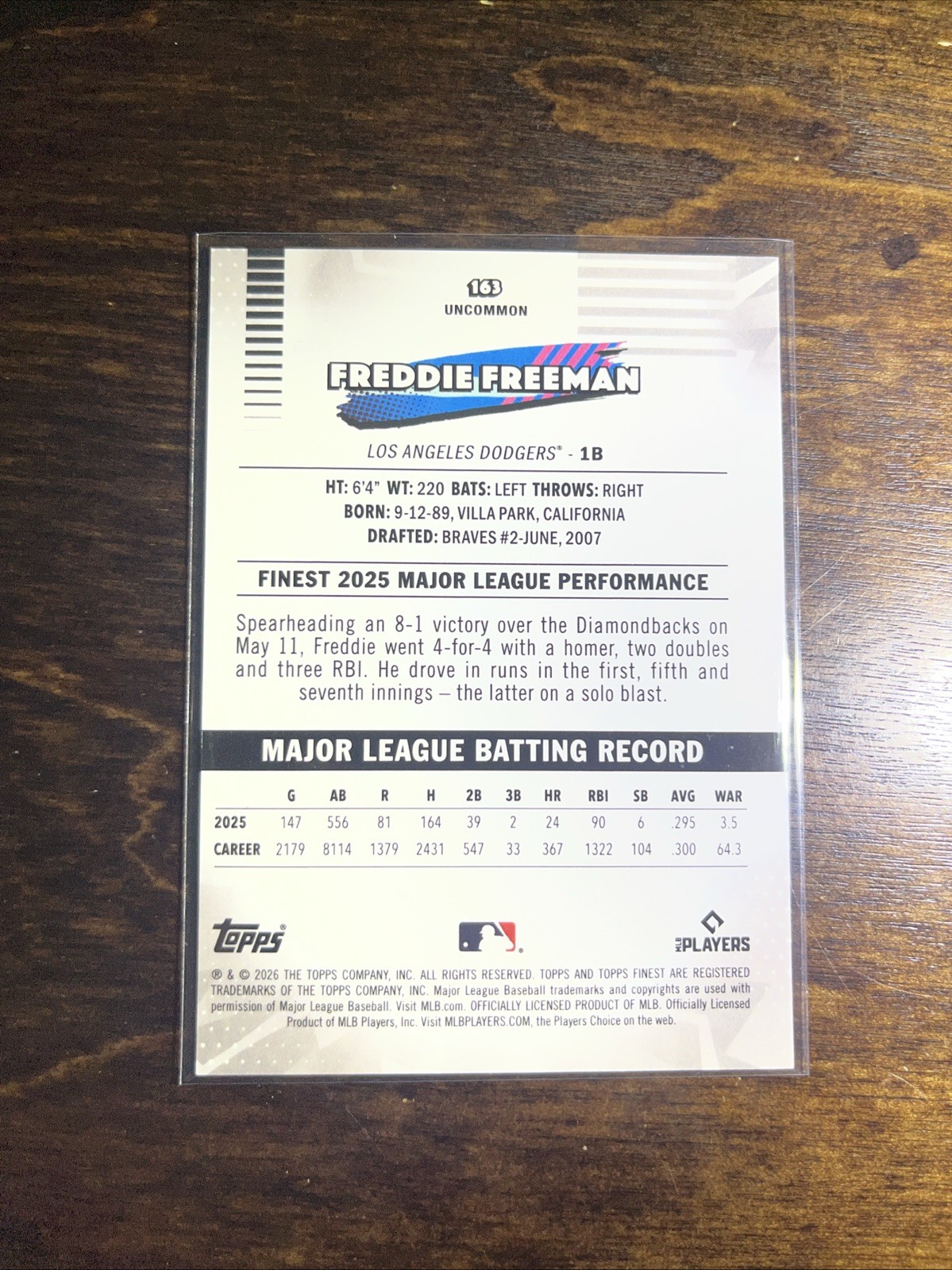 2026 Topps Finest Freddie Freeman Uncommon Green Refractor 98/99 🔥🔥LA Dodgers view 2