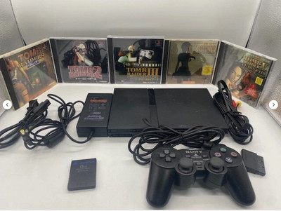 PS2 Playstation2 Console w/ TOMB RAIDER 1-5 set Slim Black SCPH-70000 JP Ver.