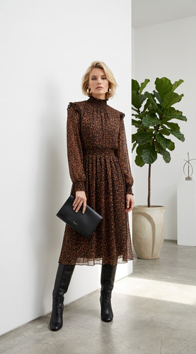 Zara Dress Womens L Cheetah Animal Print High Neck Long sleeve leopard print