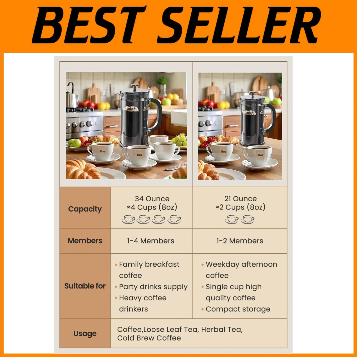 Borosilicate Glass Coffee Pot, 4-Level Filter