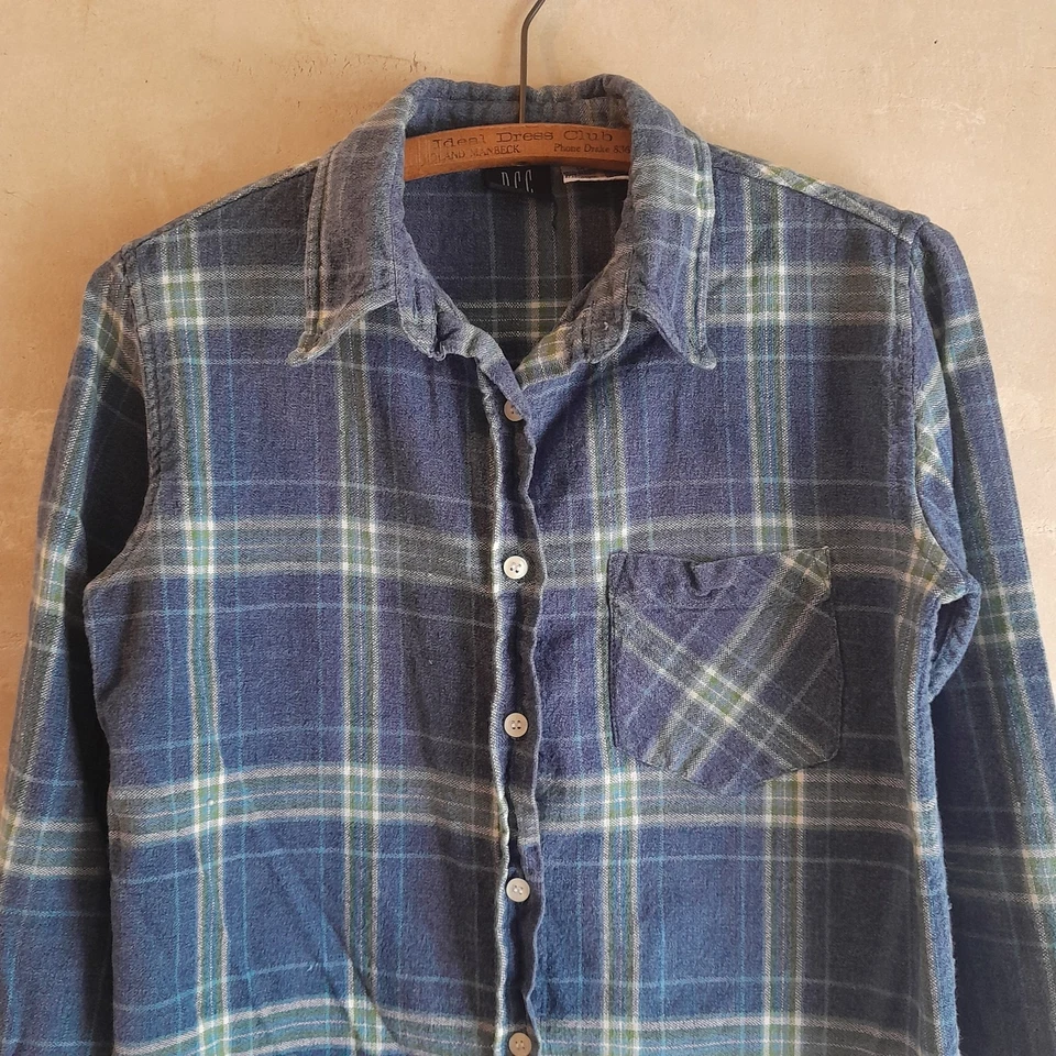 124a. Camisa vintage azul a cuadros algodón manga larga abotonada años 90 2000, S Foto 2 de 4