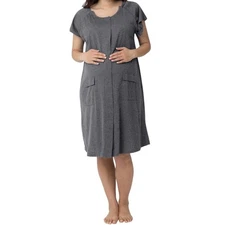 Kindred Bravely Universal Labor & Delivery Gown Nursing Nightgown Gray S/M/L