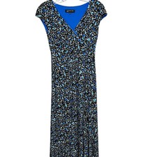 Jones New York Dress- size 4, tea length, floral lined, cap sleeve stretchy