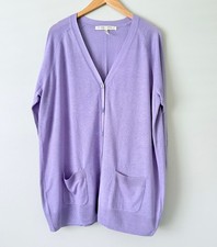 Rebecca Moses Lavender V-Neck Pocket Cardigan Silk Linen Sz XL