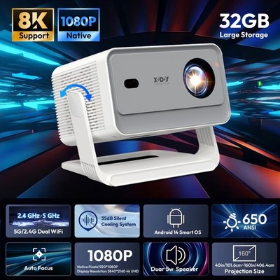 XGODY 8K FHD Smart Projector 650ANSI 30000LM WiFi Bluetooth Home Theater 1080P