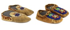 2 Pairs of Alaskan Beaded Leather Moccasins with Floral Design