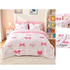 Charming 7-Piece Pink Bow Bedding Set for Girls - Queen Size Comforter Sheets