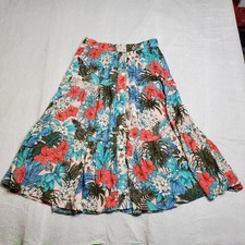 Talbots Womens Skirt Pink Floral Tropical Button Front Tiered Petite Medium