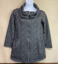 COMFY USA Hooded Car Coat Zigzag Knit Gray Black Full Zip Made in USA Size S