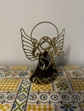 Vtg Stained Glass Angel music Harp Candle Holder Decor purple gold Hollywood reg