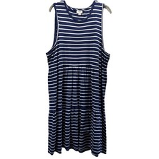 J Crew Women's Dress Sz Large Blue White Stripe Ruffle Layered Sleeveless Cotton