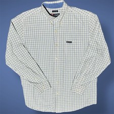 Chaps Easy Care Logo Pocket Long Sleeve Dress Shirt Button Blue White Plaid L