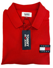 Tommy Hilfiger Jeans Polo Shirt Mens Medium Solid Red 100 Cotton MSRP 64 NWT