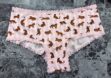 NWOT VICTORIA'S SECRET XL TIGER PINK STRIPE LACE TRIM CHEEKY PANTIES