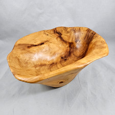 Burl Wood Carved Natural Artisan Bowl Swirl Natural Knot Hole Signed CON