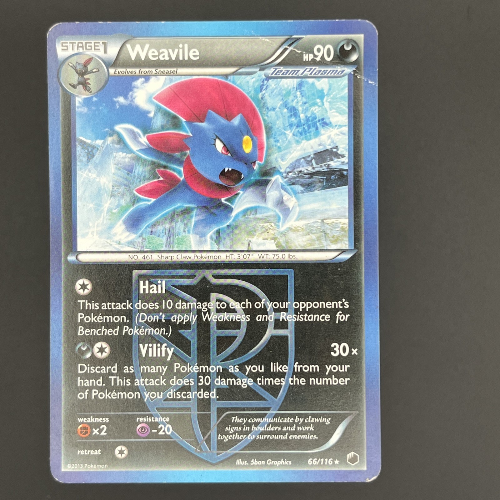Weavile (Team Plasma) 66/116 Rare PLF Plasma Freeze Pokemon MP