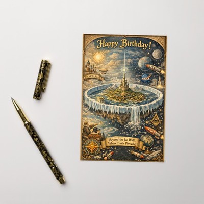 Conspiracy Birthday Card: Flat Earth, Tartaria, Ice Wall, NASA Hoax