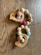Baby Wooden Toy String Beads Set Of 2 Bird Elephant