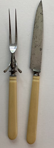 Vintage Landers Frary Clark Carving Set Aetna Works Fork Knife Celluloid Handles