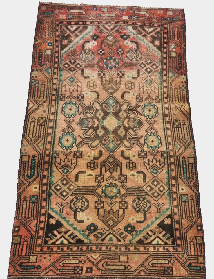 3'7"x2'2" ANTIQUE HAND KNOTTED CAUCASIAN KAZAK SERAPE TRIBAL WOOL RUG RUNNER - Image 3 of 4
