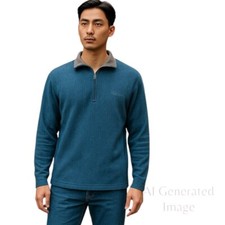 Columbia Men Navy Blue Ribbed Knit 1/4 Zip Pull Over Long Sleeves Sweater Sz XL