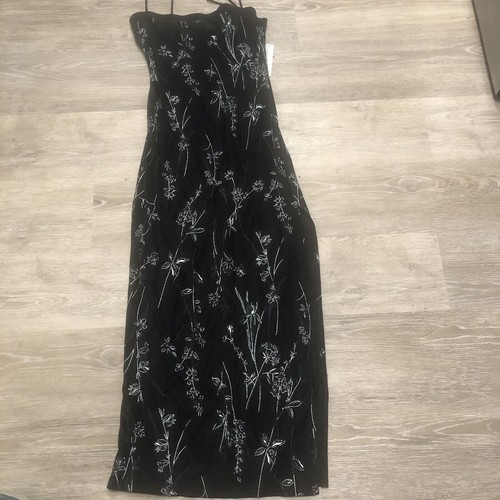 New Maxi Dress Womem Size Large 11-13 Black Floral Whimsigoth Sleeveless Slit