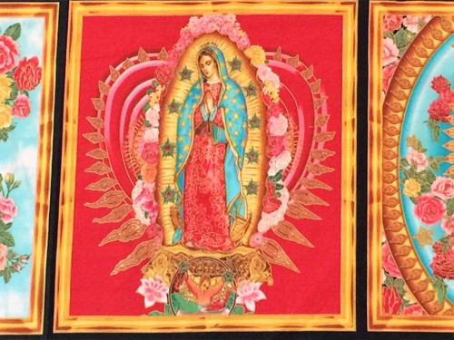 Our Lady of Guadalupe Mexico Virgin Mary Fabric 4 Square Panel metallic 1/3 Yd - Picture 7 of 7