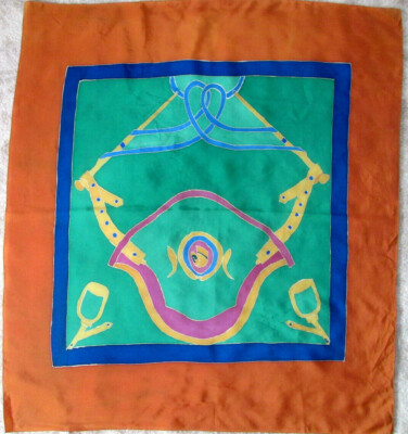 Foulard Carré En Soie 100% Vintage - Dimensions 85x90 Cm, Couleur Blanc, Made In France, Occasion
