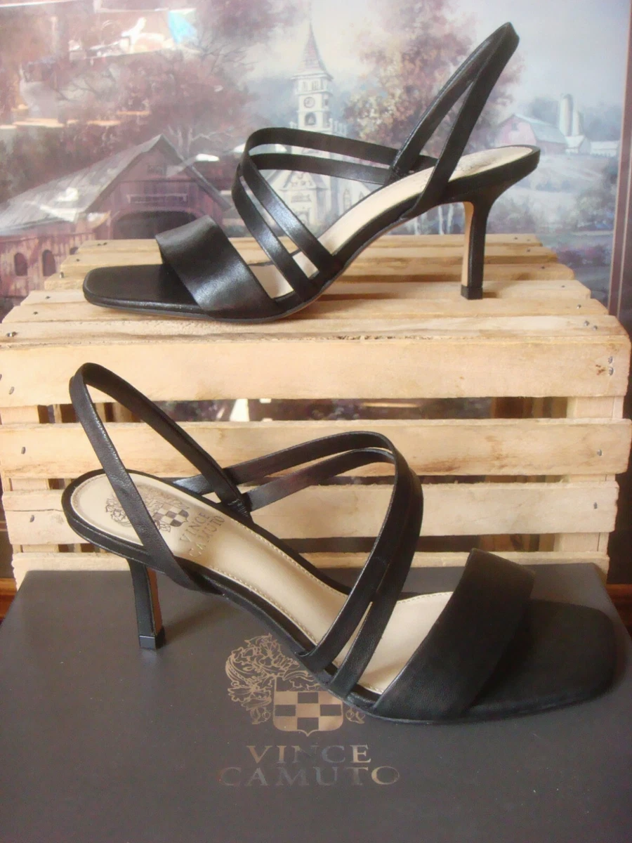 NIB VINCE CAMUTO SAVESHA BLACK LEATHER STRAPPY SLING BACK HEEL