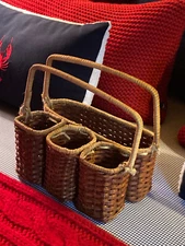 POTTERY BARN WICKER WINE BOTTLE PICNIC BASKET CUTLERY UTENSIL HOLDER TOTE CADDY