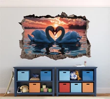 Swans Wall Decal 3D AI Graphic Art Sticker Animal Mural Poster Print Vinyl KW114