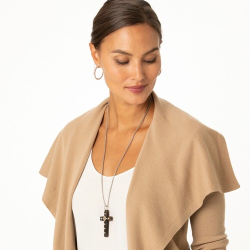 NWT Brighton BYZANTINE CROSS Brown Robles Wood Silver Pendant Necklace MSRP $98 - Picture 5 of 5