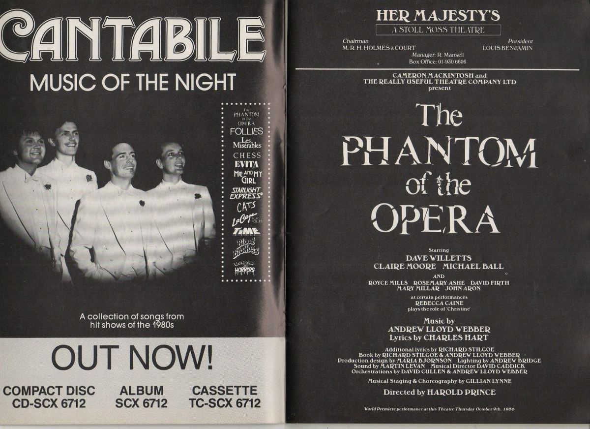 Milton Keynes Brent Cross Fraser Hart PHANTOM OF THE OPERA 1988