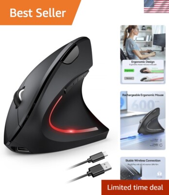 Advanced Ergonomic Wireless Mouse - Silent Clicks, Rechargeable & Adjustable DPI