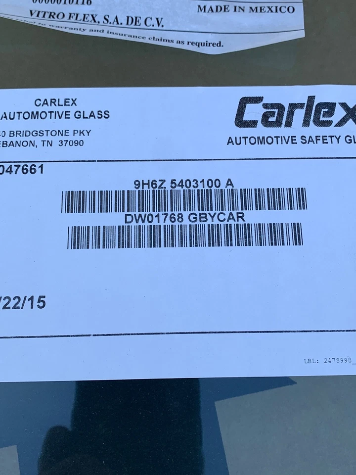 全新 原始设备制造商 福特 林肯 MKZ 10-12 前挡风玻璃 DW01768GBY 9H6Z-5403100-A — 第 4/4 张图片