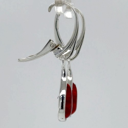 Red FIRE OPAL Teardrop / Pear Leverback Earrings - 925 STERLING SILVER #549e - Picture 12 of 12