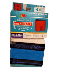 Boys Fruit of Loom Breathable Tri-Cool Cotton Mesh Boxer Briefs 4-pack Small 6-8