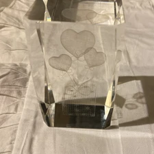 Crystal Glass 3D Laser Etched Heart Balloon Cube Paperweight 3"x2"x2" Office