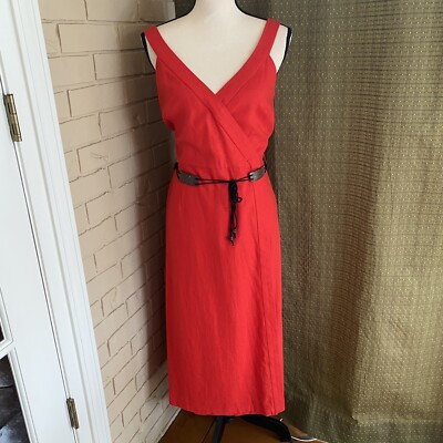 Spiegel Womans Orange Midi Dress Linen Rayon Blend Sleeveless Wrap Travel  Size 8 | eBay