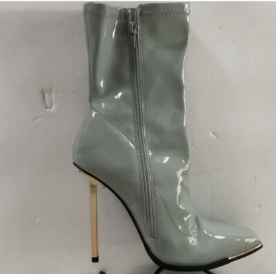 Gorgeous Powder Blue Patent Leather Boots with Gold Stiletto Heels Size 8