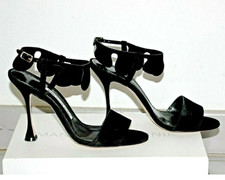 Manolo Blahnik Ondapla 105 Sculptural Heel Black Circle-Cut Suede Sandal sz 37.5