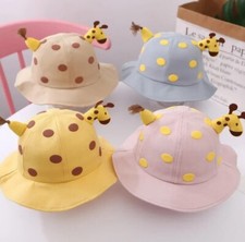 Baby Boy Girl Sun Hat Polka Dot Giraffe Wide Brim with Chin Strap 6-24 Months