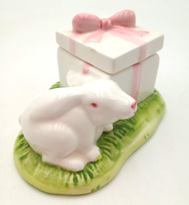 Bunny Rabbit Lidded Present Trinket Box Porcelain CK Keypoint
