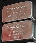 ✰ Lot of 2 Sequential Serial # Vintage Pressed ENGELHARD 10 OZ Silver Bars ✰