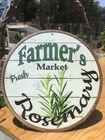 Farmers Market Fresh Rosemary Round Sign Tin Vintage Garage Bar Decor Old Rustic