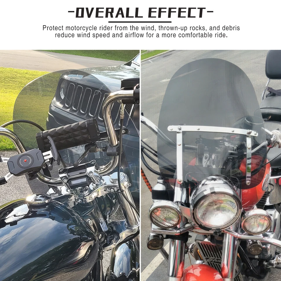 For Honda Shadow ACE VT750C Large Motorcycle Smoke Windshield 7/8" 1" Handlebar - Image 4 of 4