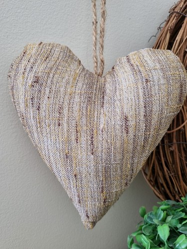 COUNTRY BROWN FABRIC HEART WALL HANGING HOME DECOR - Picture 2 of 4