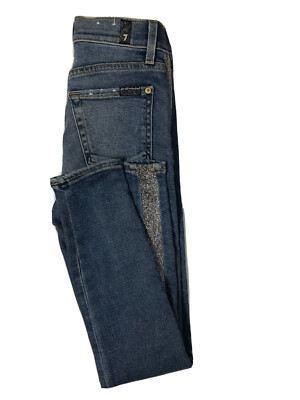 7 For All Mankind Womens 24x27 Blue Denim Jeans Silver High Rise Ankle Skinny