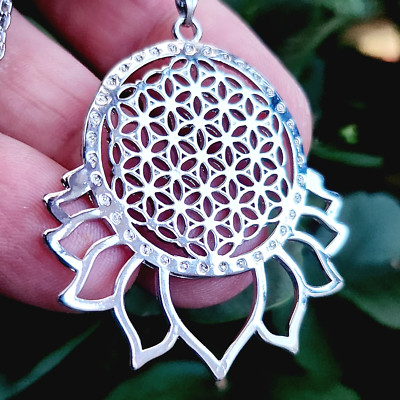 Blume des Lebens Lotus Anhänger Halskette Kabbala Heiliges Symbol Geometrie Schmuck