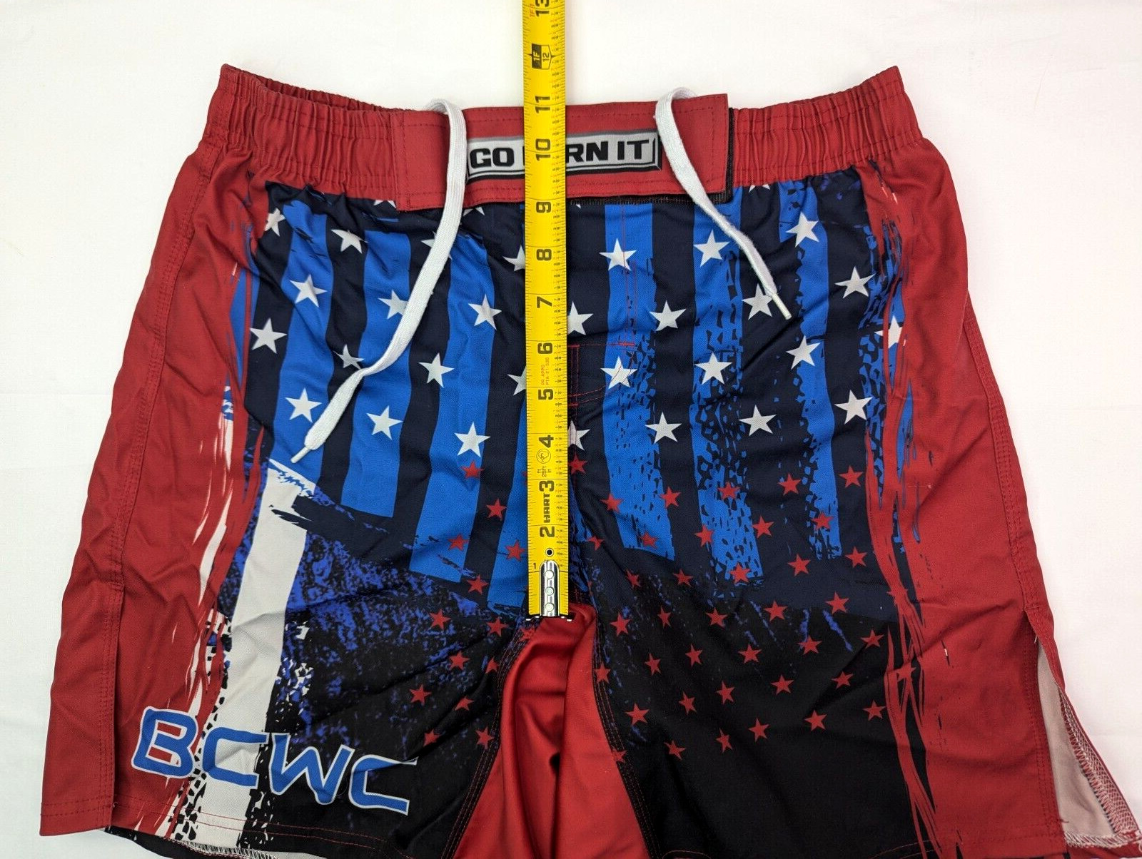 GO EARN IT BCWC Wrestling MMA Shorts, Size L (30x8) Red White Blue Patriotic